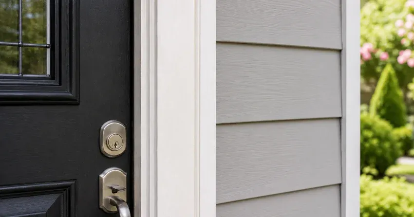 technician inspecting door jamb behind cracked casing in King Country Estates, Nobleton home