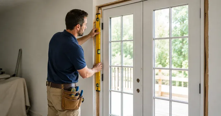 newly installed French doors with divided glass panes in Nobleton South, Nobleton