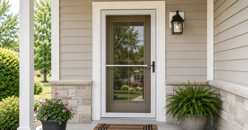 technician hanging storm door square and plumb in Nobleton
