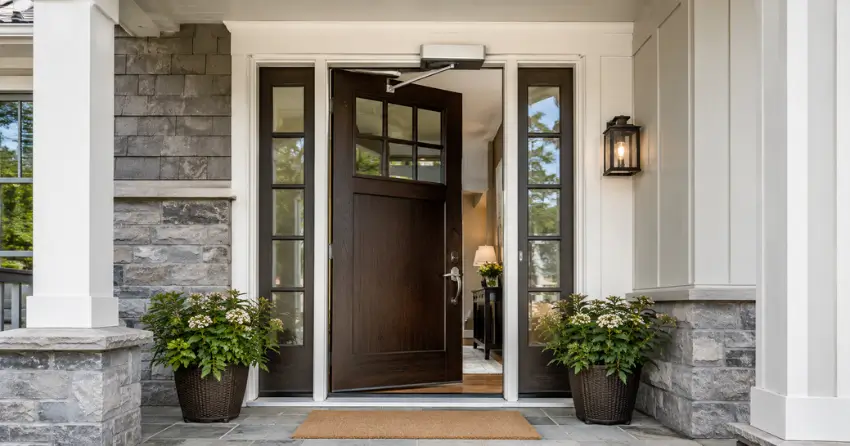 residential automatic door opener installed on exterior entry door in Nobleton