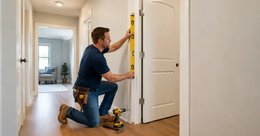 technician installing a pre-hung interior door in a home hallway Gates of Nobleton, Nobleton