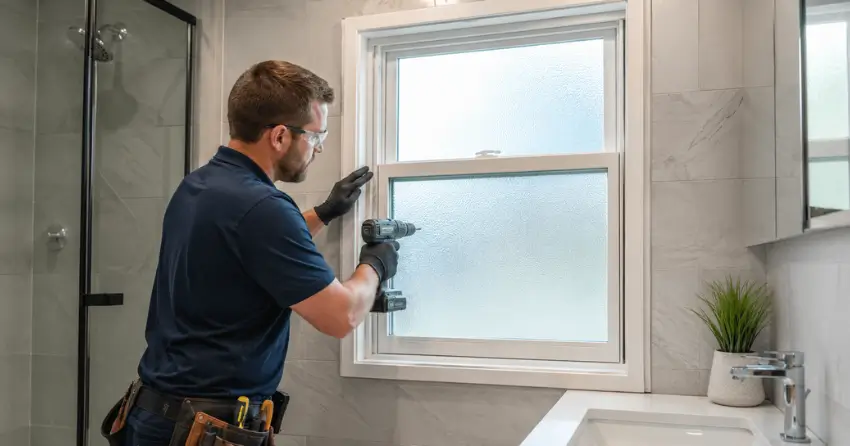 frosted glass installation bathroom window in Nobleton