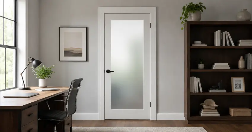 frosted interior door installed in home office in King Country Estates, Nobleton