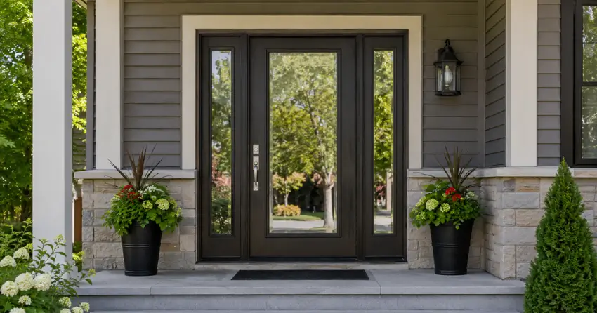 glass entry door with sidelights on a home in King Country Estates, Nobleton