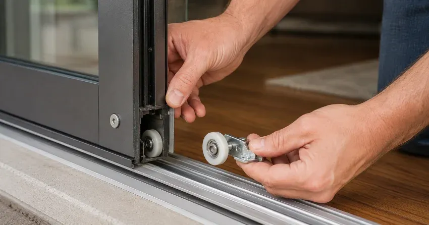 sliding door alignment Nobleton technician adjusting roller track