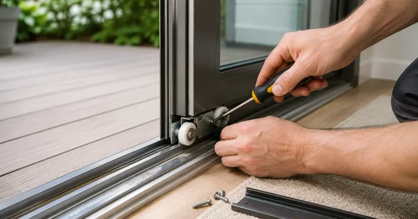 sliding door fix Nobleton North, Nobleton technician diagnosing track issue